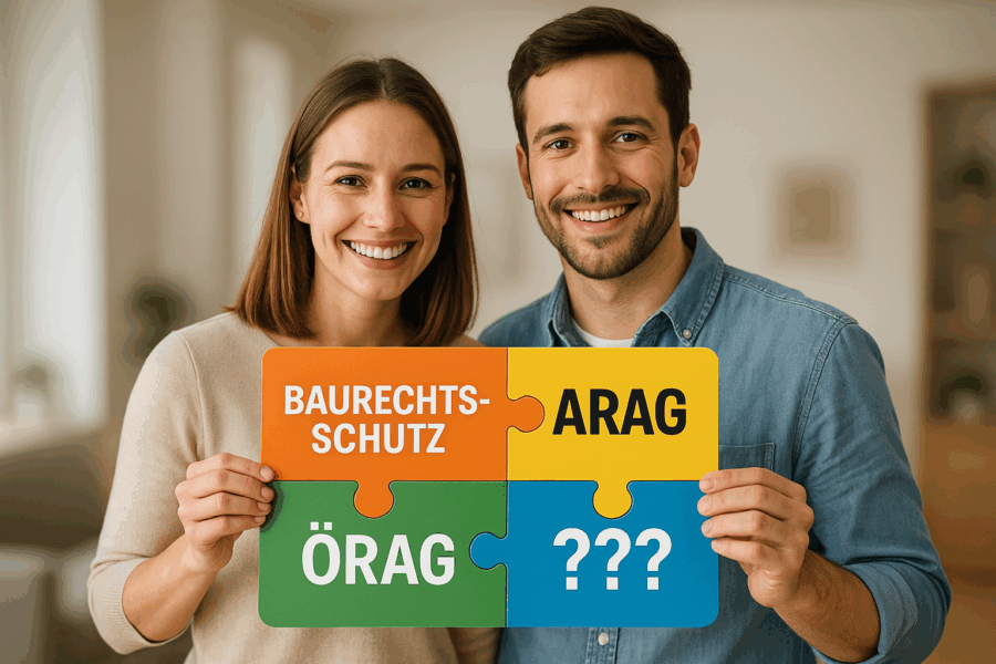 Grafik: Baurechtsschutz Vergleich für Bauherren – Sicherheit bei Baumängeln und Vertragsstreit