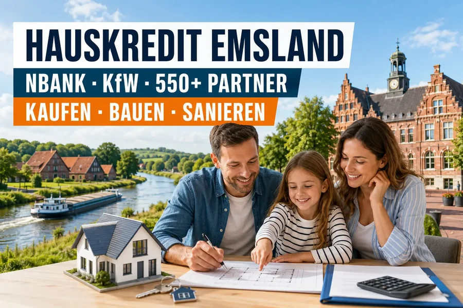 Baufinanzierung Emsland. Immobilienfinanzierung mit dem zinslosen NBank-Darlehen und KfW-Programmen für Häuser in Lingen, Meppen, Papenburg und Nordhorn