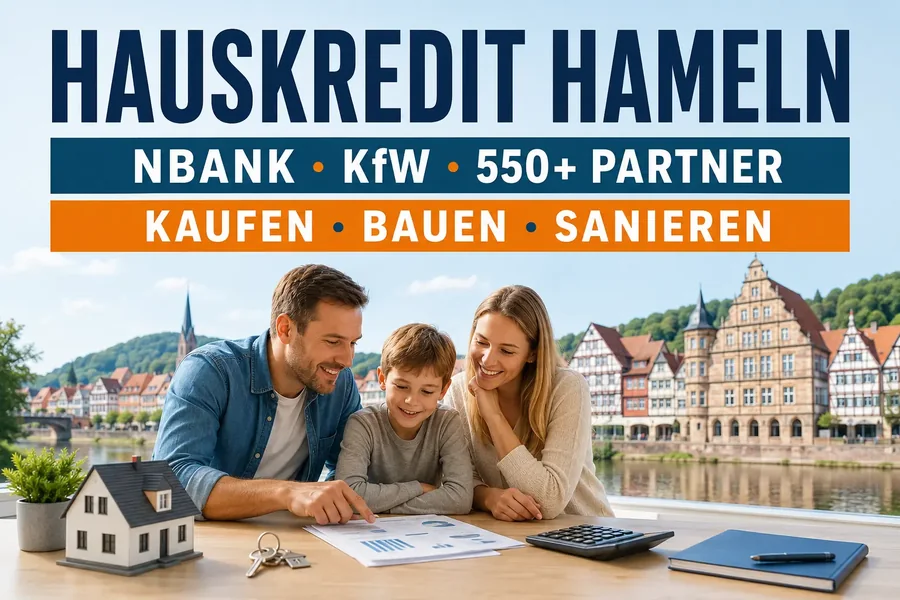 Baufinanzierung Hameln. Immobilienfinanzierung für ältere Bestandshäuser an der Weser mit zinslosem NBank-Darlehen und KfW-Förderung