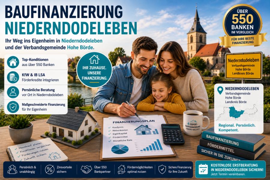 Hauskredit Niederndodeleben. Immobilienfinanzierung und Förderung beim Hauskauf in der Gemeinde Hohe Börde mit Expert-Baufinanzierung Sandro Wallisch
