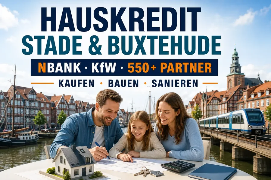 Baufinanzierung Stade und Buxtehude. Immobilienfinanzierung mit dem zinslosen NBank-Darlehen und KfW-Programmen für Häuser im Hamburger Speckgürtel