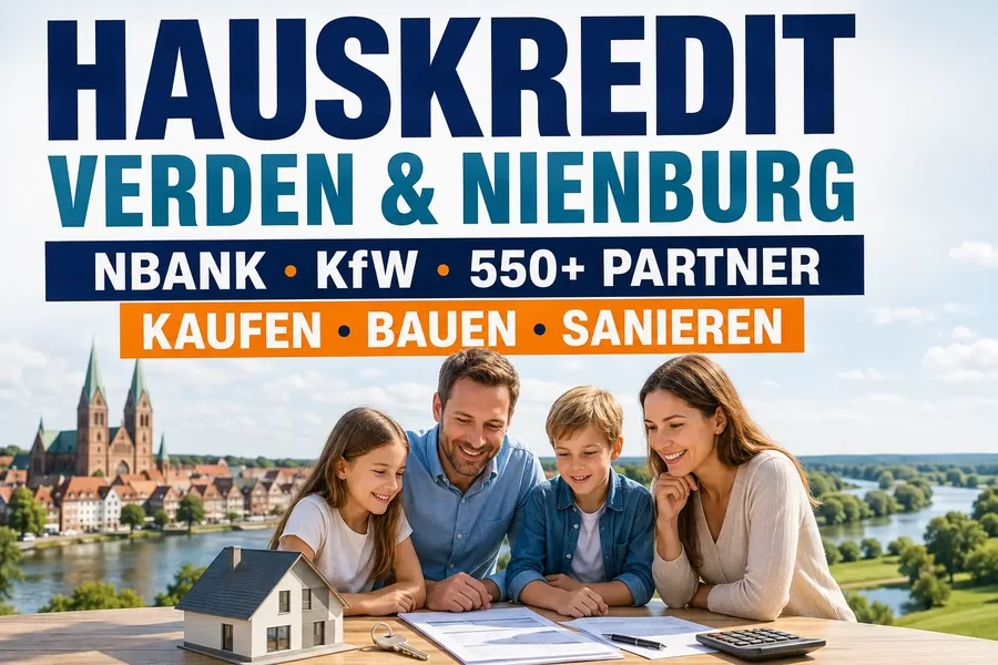 Baufinanzierung Verden und Nienburg. Immobilienfinanzierung mit dem zinslosen NBank-Darlehen und KfW-Programmen für Häuser zwischen Bremen und Hannover