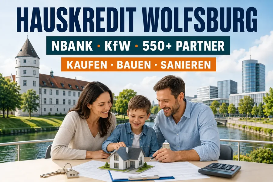 Baufinanzierung Wolfsburg. Immobilienfinanzierung mit dem zinslosen NBank-Darlehen und KfW-Programmen für Häuser in der Volkswagenstadt