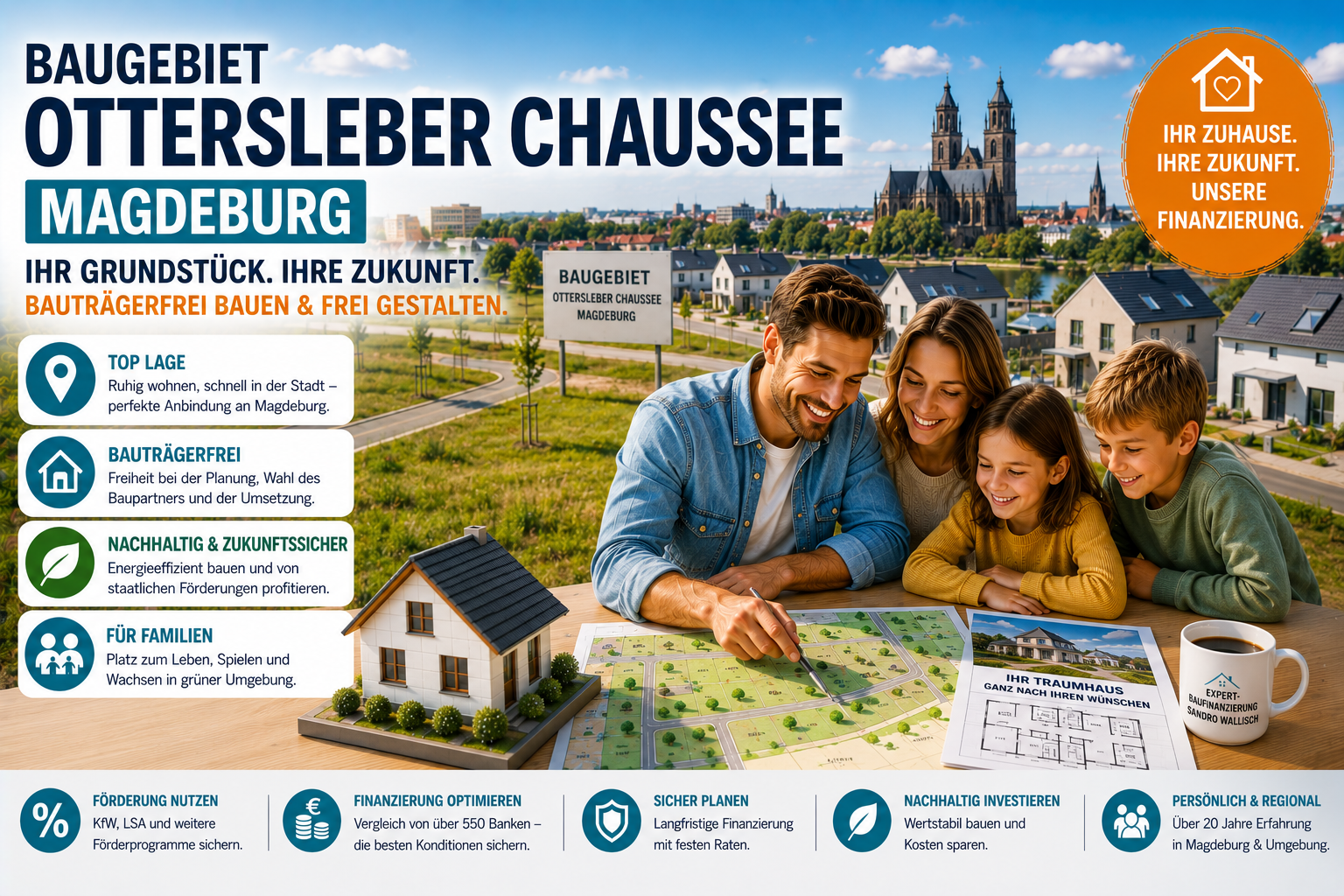 Baugebiet Ottersleber Chaussee Magdeburg im Hopfengarten: bauträgerfreies Grundstück kaufen und bauen mit KfW 300 und KfW 297, unabhängiger Vergleich aus 550 Banken