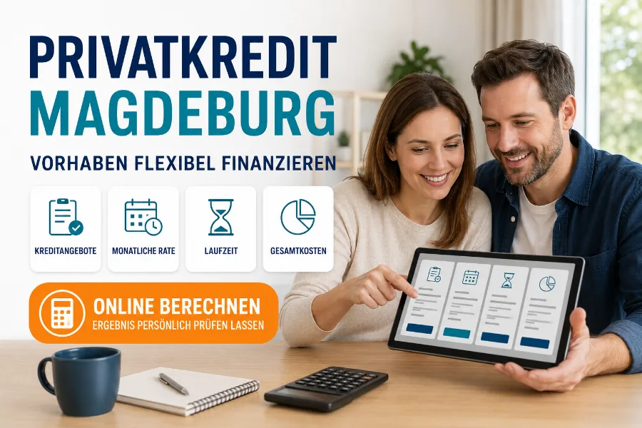 Paar vergleicht Privatkredite in Magdeburg nach Kreditangebot, Monatsrate, Laufzeit und Gesamtkosten.