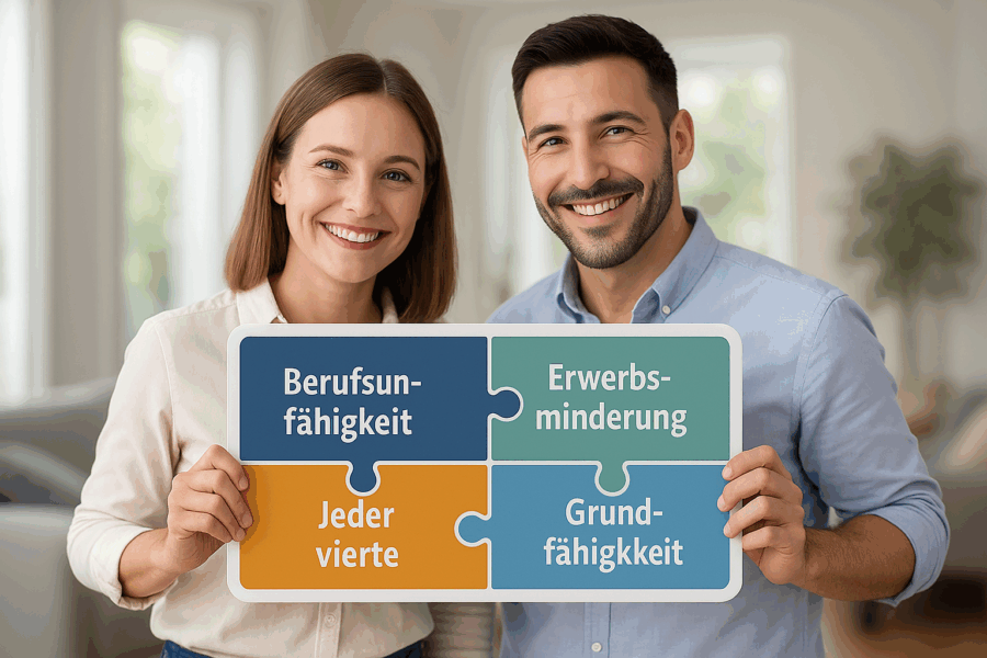 Grafik: Vergleich Berufsunfähigkeit, Erwerbsminderung und Grundfähigkeitsversicherung bei Immobilienfinanzierung
