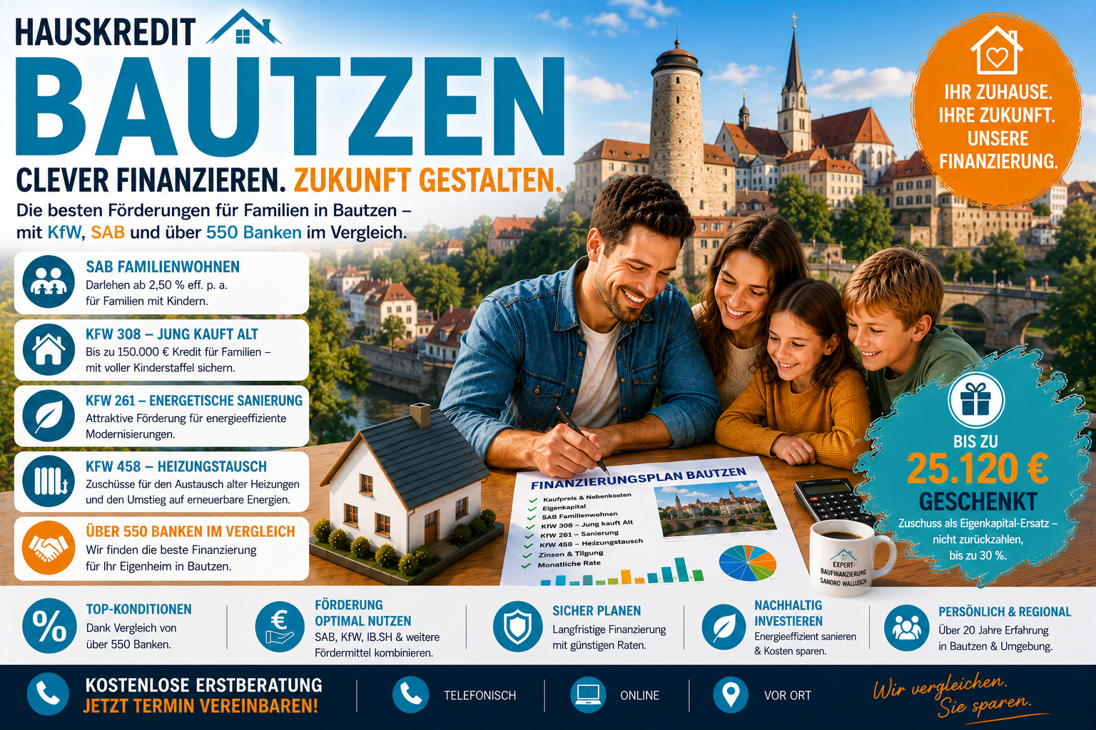 Hauskredit Bautzen: Immobilienfinanzierung mit SAB Familienwohnen und KfW 308 für Einfamilienhäuser an der Spree