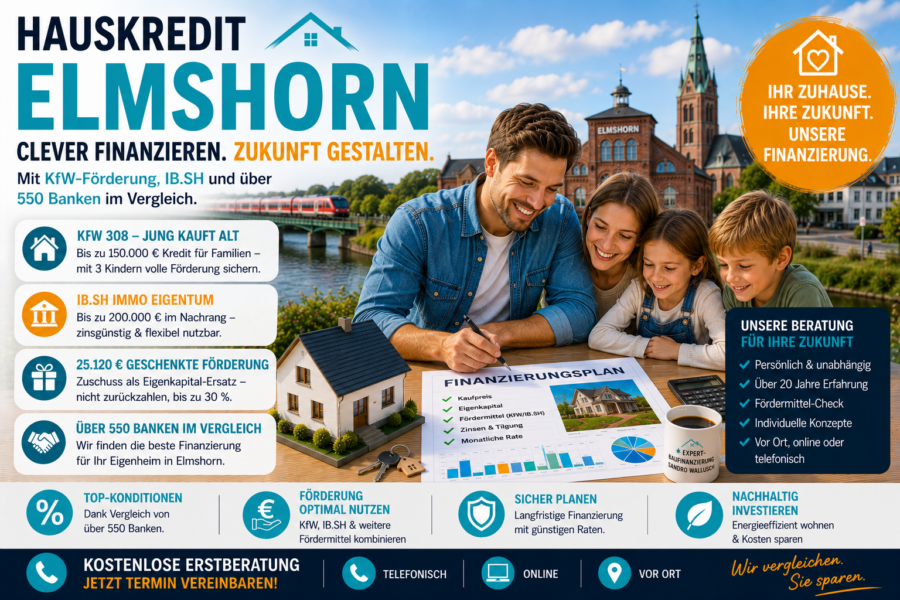 Hauskredit Elmshorn. Immobilienfinanzierung mit KfW 308 und IB.SH Immo Eigentum für Einfamilienhäuser an der Krückau