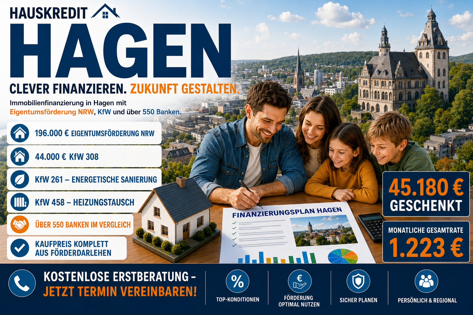 Hauskredit Hagen. Immobilienfinanzierung mit Eigentumsförderung NRW und KfW 308 für Häuser am Tor zum Sauerland