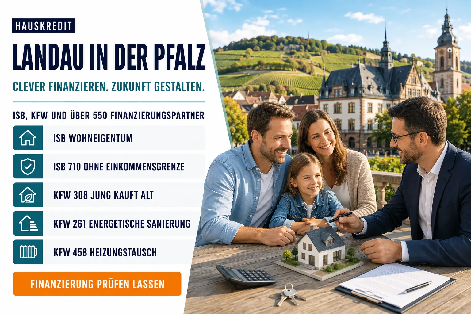 Hauskredit Landau in der Pfalz. Immobilienfinanzierung Landau mit dem ISB-Darlehen Wohneigentum, KfW 308 und über 550 Finanzierungspartnern im Vergleich