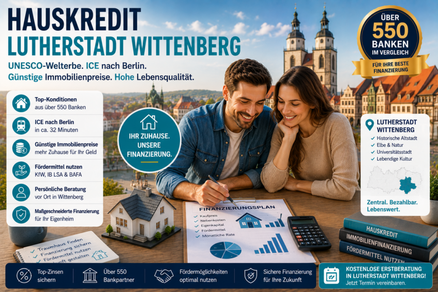 Hauskredit Lutherstadt Wittenberg: Immobilienfinanzierung mit ICE-Anbindung nach Berlin und KfW-Förderung in Sachsen-Anhalt