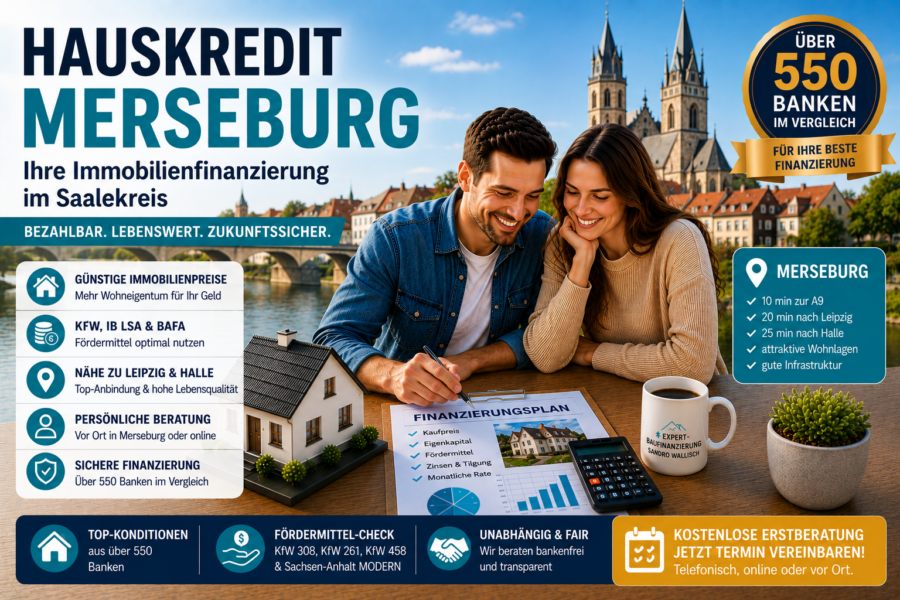 Hauskredit Merseburg: Immobilienfinanzierung mit KfW-Förderung und Sachsen-Anhalt MODERN für Einfamilienhäuser im Saalekreis