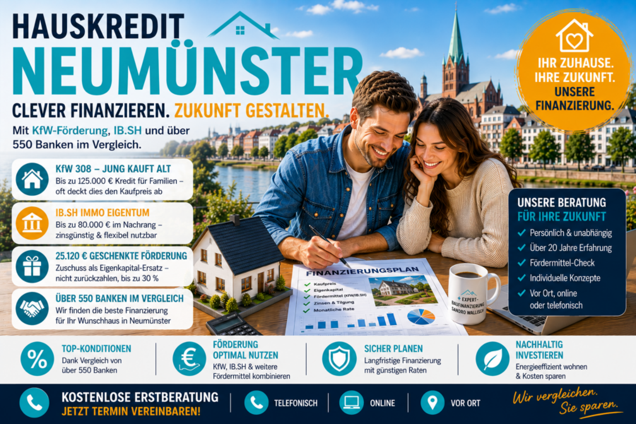 Hauskredit Neumünster: Immobilienfinanzierung mit KfW 308 und IB.SH Immo Eigentum für Einfamilienhäuser in der Stadt der Wege