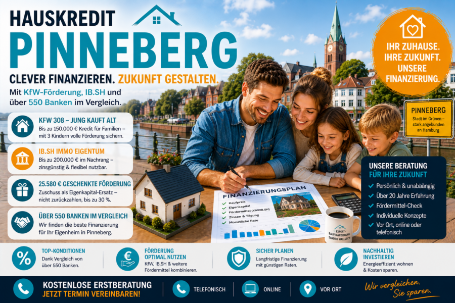 Hauskredit Pinneberg: Immobilienfinanzierung mit KfW 308 und IB.SH Immo Eigentum für Einfamilienhäuser am Hamburger Rand