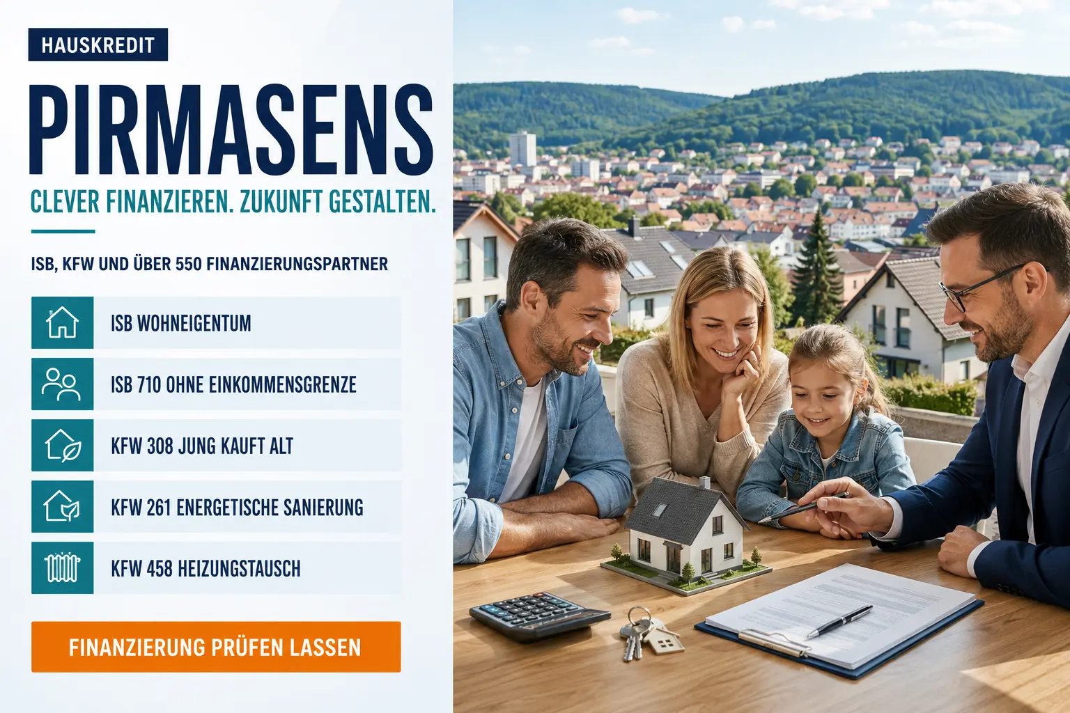 Hauskredit Pirmasens. Immobilienfinanzierung mit dem ISB-Darlehen Wohneigentum, KfW 308 und über 550 Finanzierungspartnern