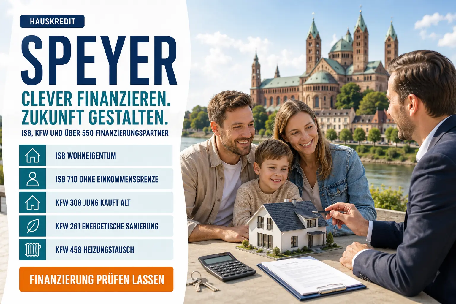 Hauskredit Speyer. Immobilienfinanzierung Speyer mit dem ISB-Darlehen Wohneigentum, KfW 308 und über 550 Finanzierungspartnern für Häuser in der Domstadt