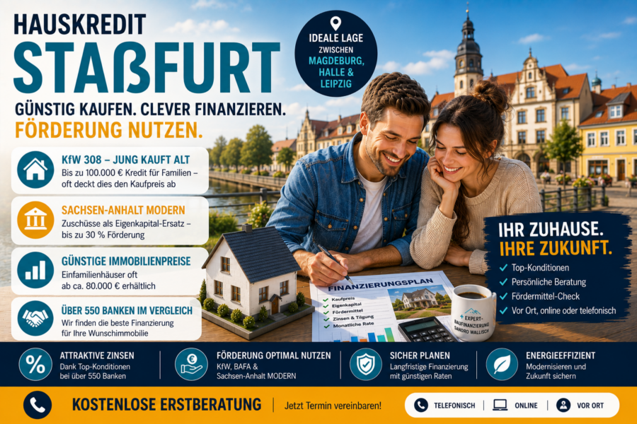 Hauskredit Staßfurt: Immobilienfinanzierung mit KfW 308 und Sachsen-Anhalt MODERN für Einfamilienhäuser im Salzlandkreis