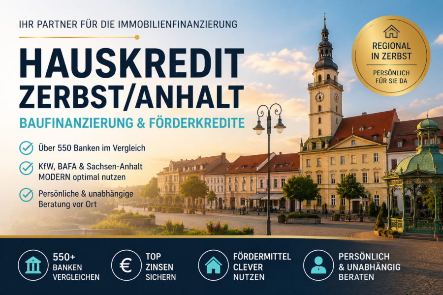 Hauskredit Zerbst/Anhalt: Immobilienfinanzierung und Immobilienfinanzierung mit KfW, Sachsen-Anhalt MODERN und BAFA in der Verbandsgemeinde Anhalt-Zerbst