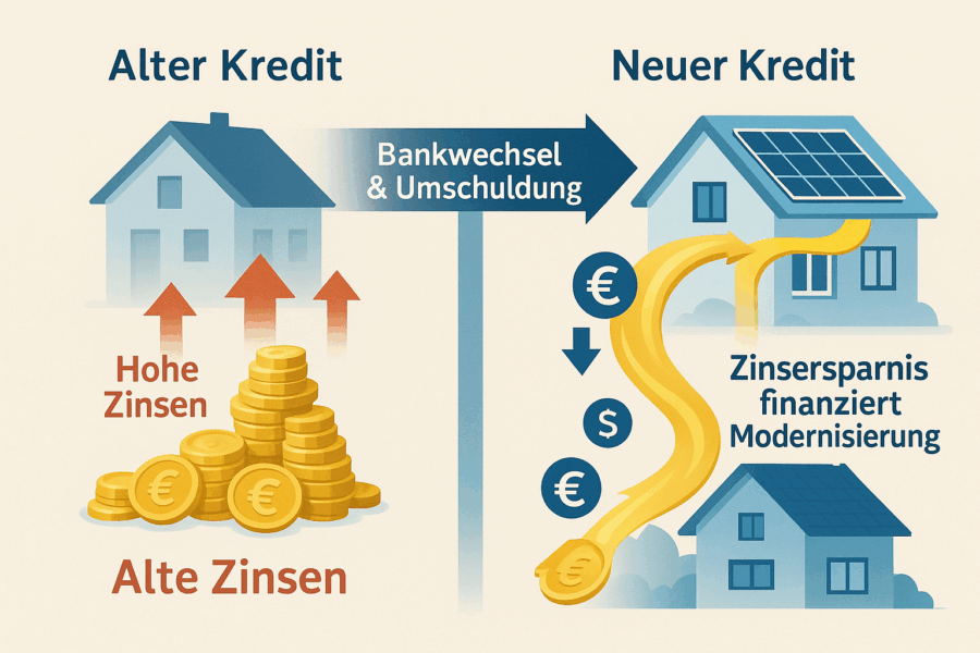 Grafik: Wie die Zinsersparnis durch Umschuldung die Modernisierung finanziert