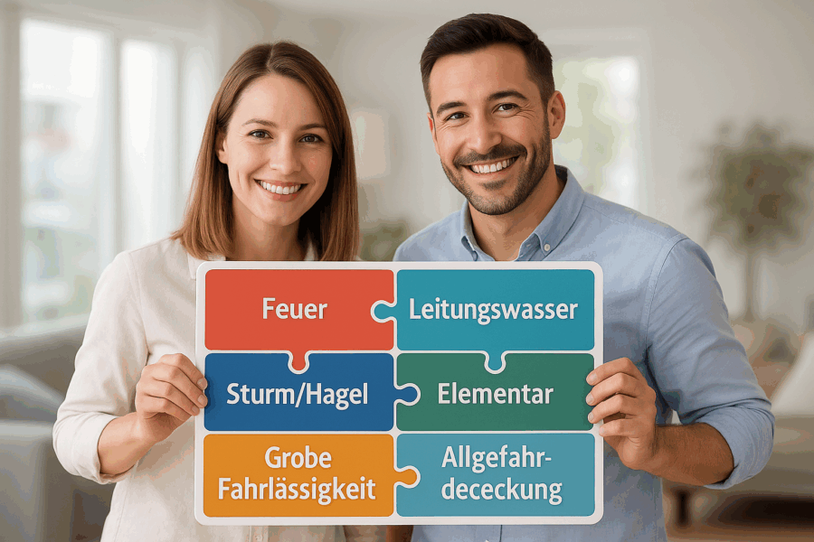 Grafik: Wohngebäudeversicherung Magdeburg - Schutz für Immobilienfinanzierung, Baufinanzierung und Hauskredit gegen Feuer, Wasser, Sturm und Elementarschäden